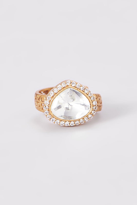 Gold Finish Kundan Polki Ring