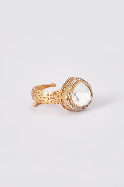 Gold Finish Kundan Polki Ring