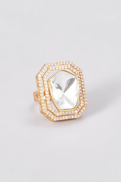 Gold Finish Kundan Polki Ring