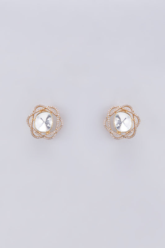 Gold Finish Kundan Polki Stud Earrings
