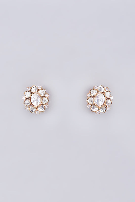 Gold Finish Kundan Polki Stud Earrings