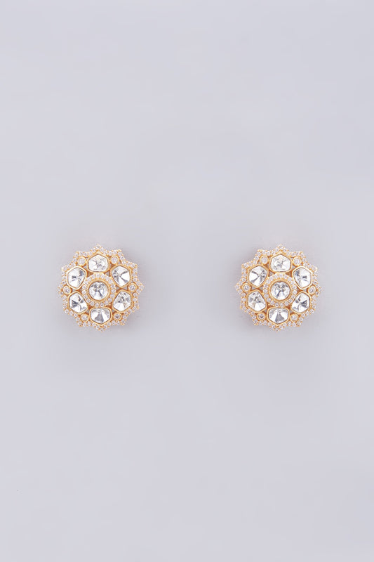 Gold Finish Kundan Polki Stud Earrings