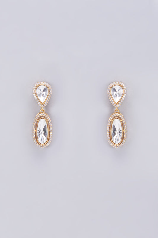 Gold Finish Kundan Polki Dangler Earrings