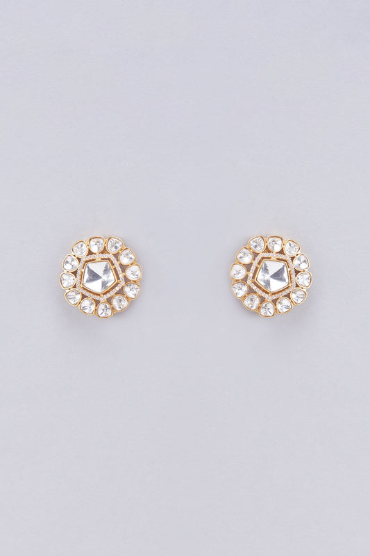 Gold Finish Kundan Polki Stud Earrings