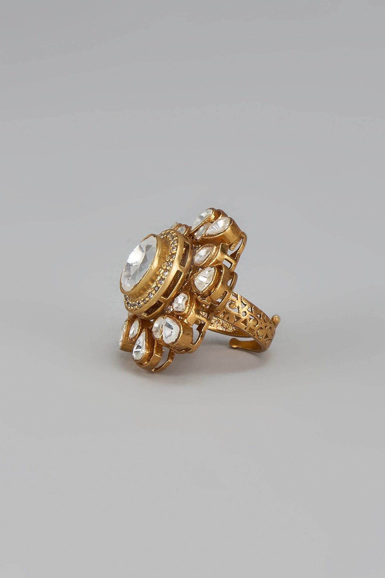 Gold Finish Kundan Polki Ring