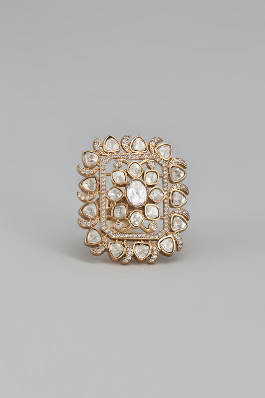 Gold Finish Kundan Polki Ring