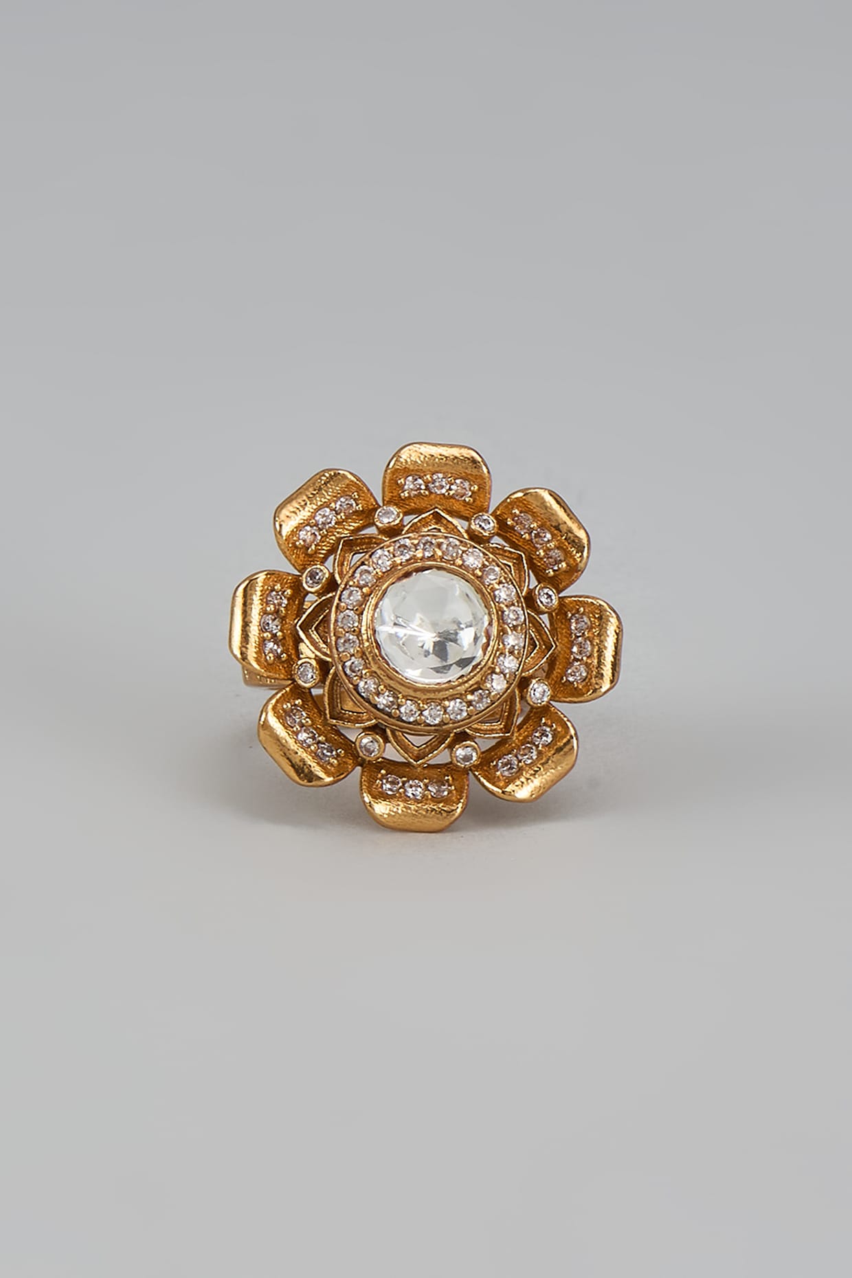 Gold Finish Kundan Polki Ring