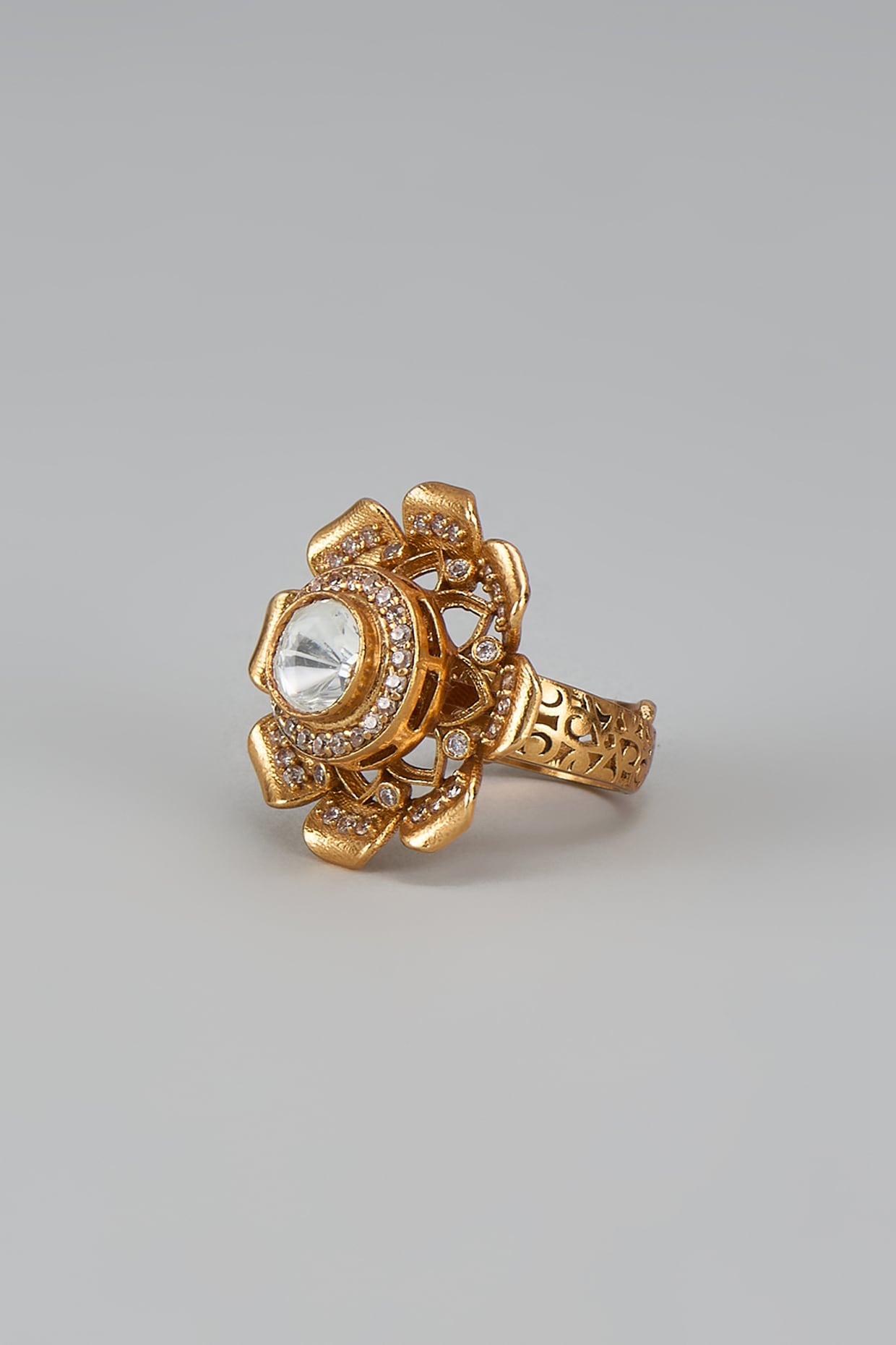 Gold Finish Kundan Polki Ring