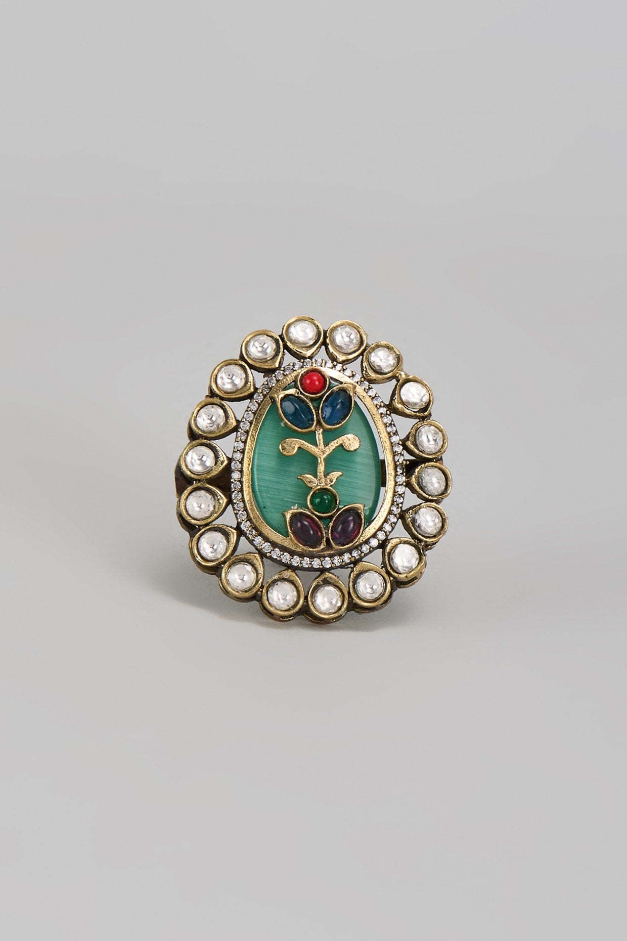 Gold Finish Kundan Polki Ring