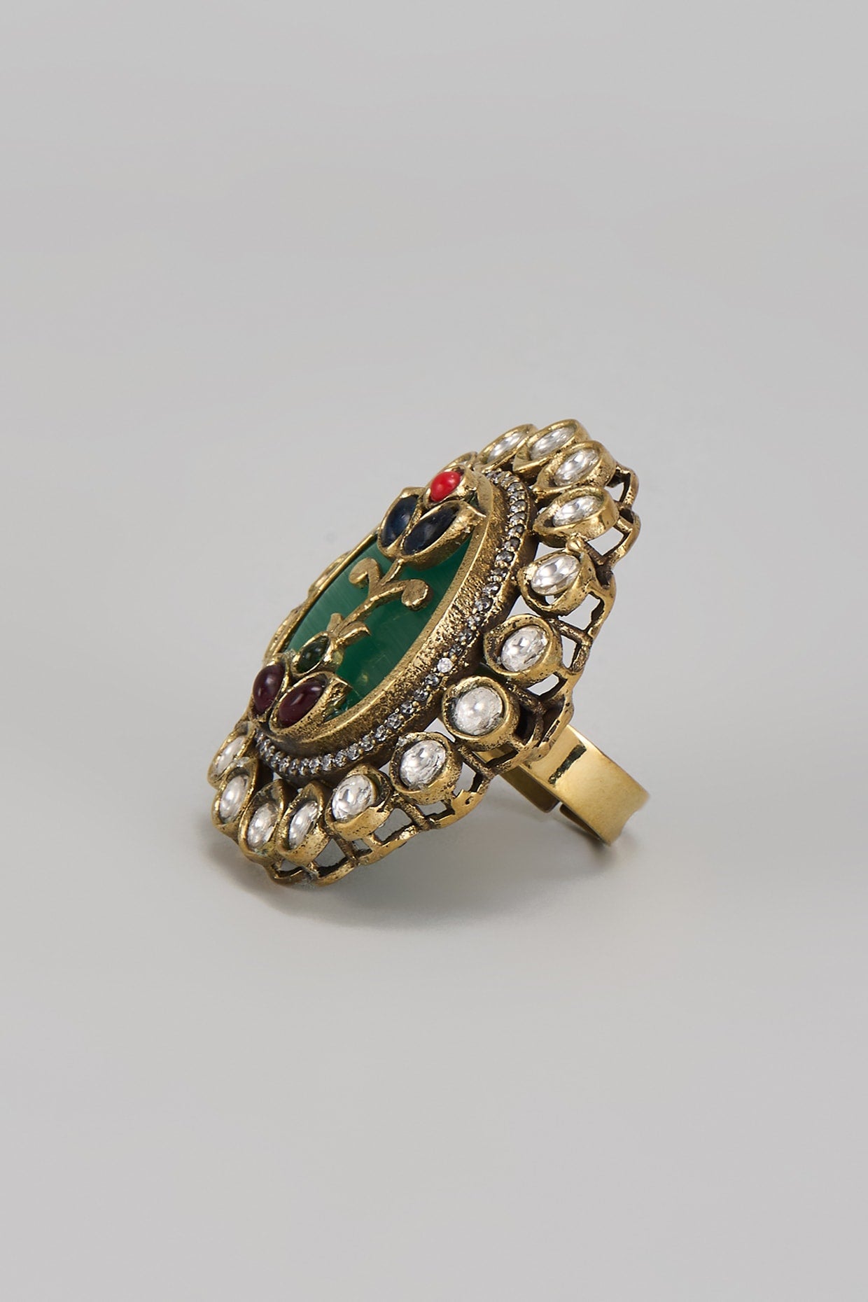 Gold Finish Kundan Polki Ring