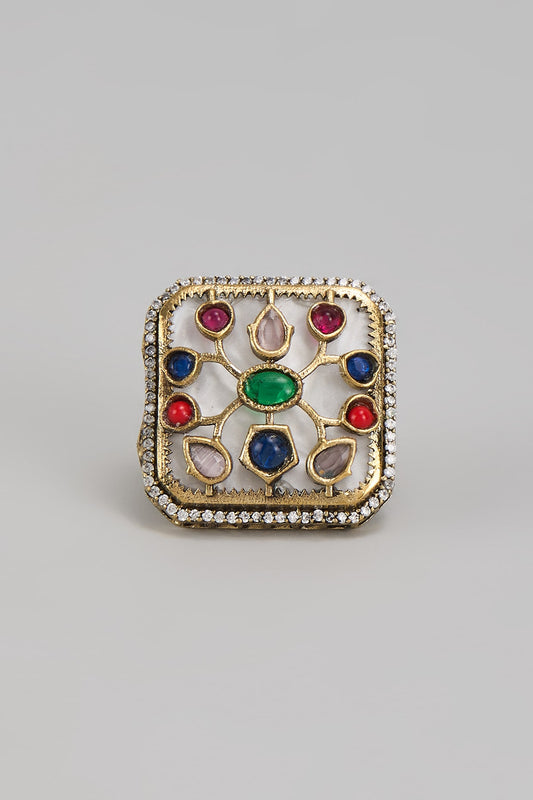 Gold Finish Kundan Polki Ring