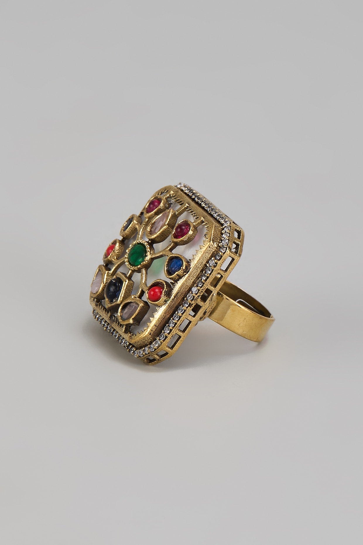 Gold Finish Kundan Polki Ring