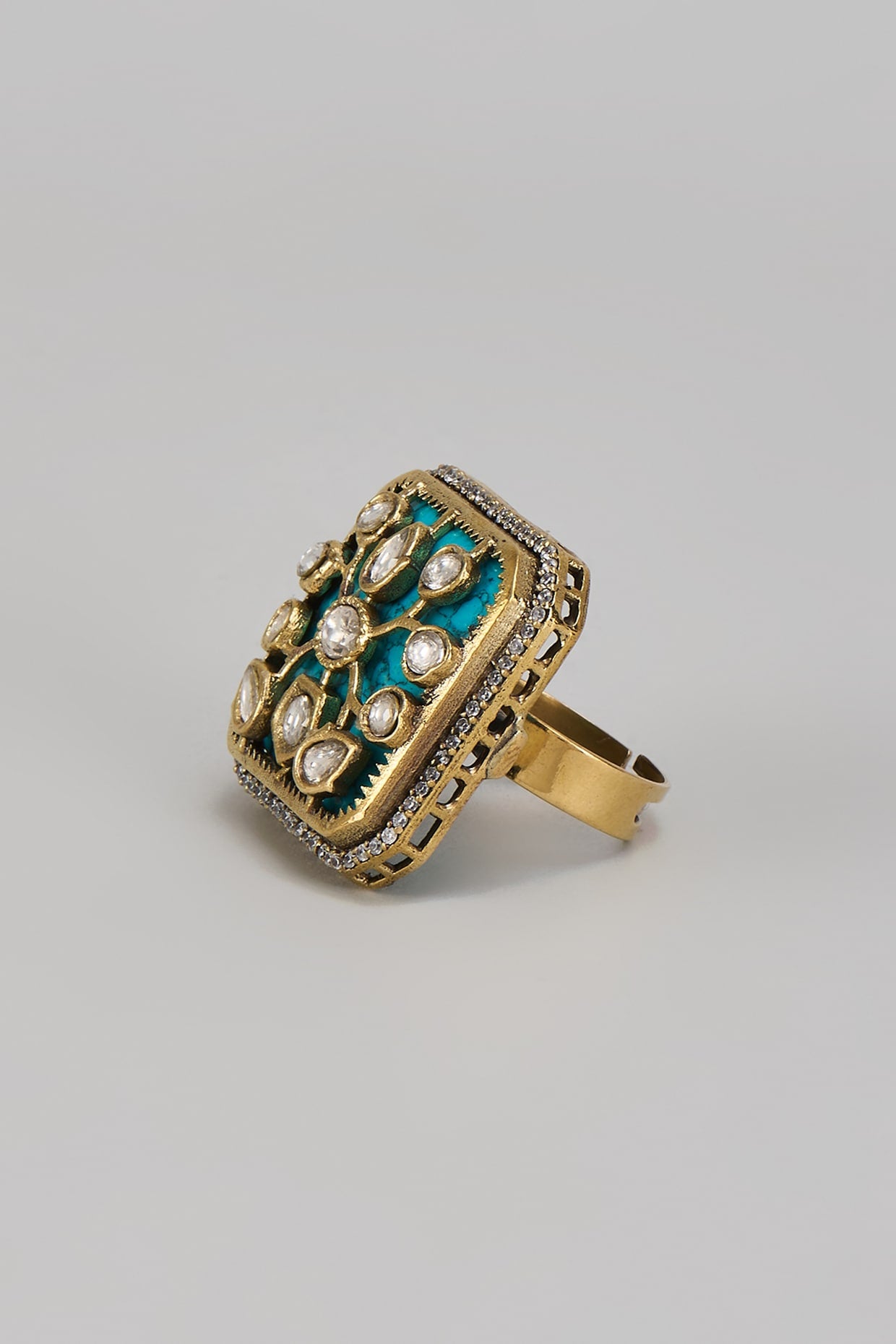 Gold Finish Kundan Polki Ring