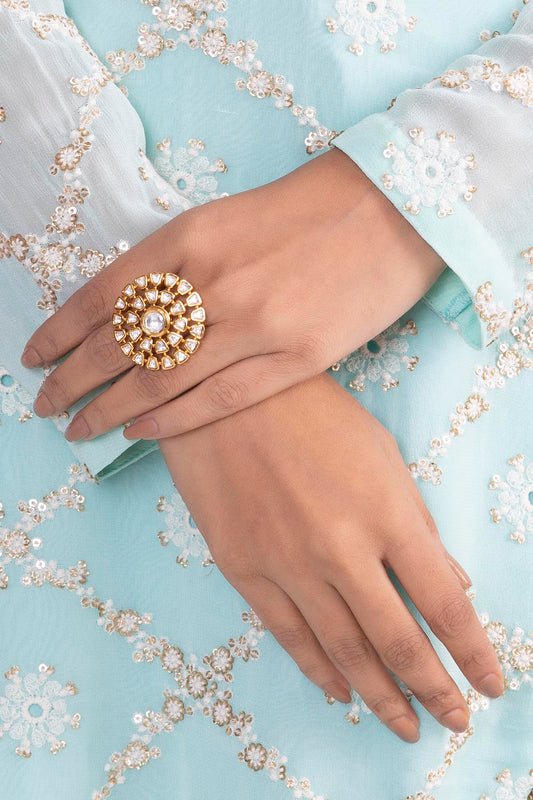 Gold Finish Kundan Polki Ring