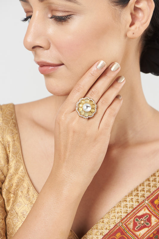 Gold Finish Kundan Polki Ring