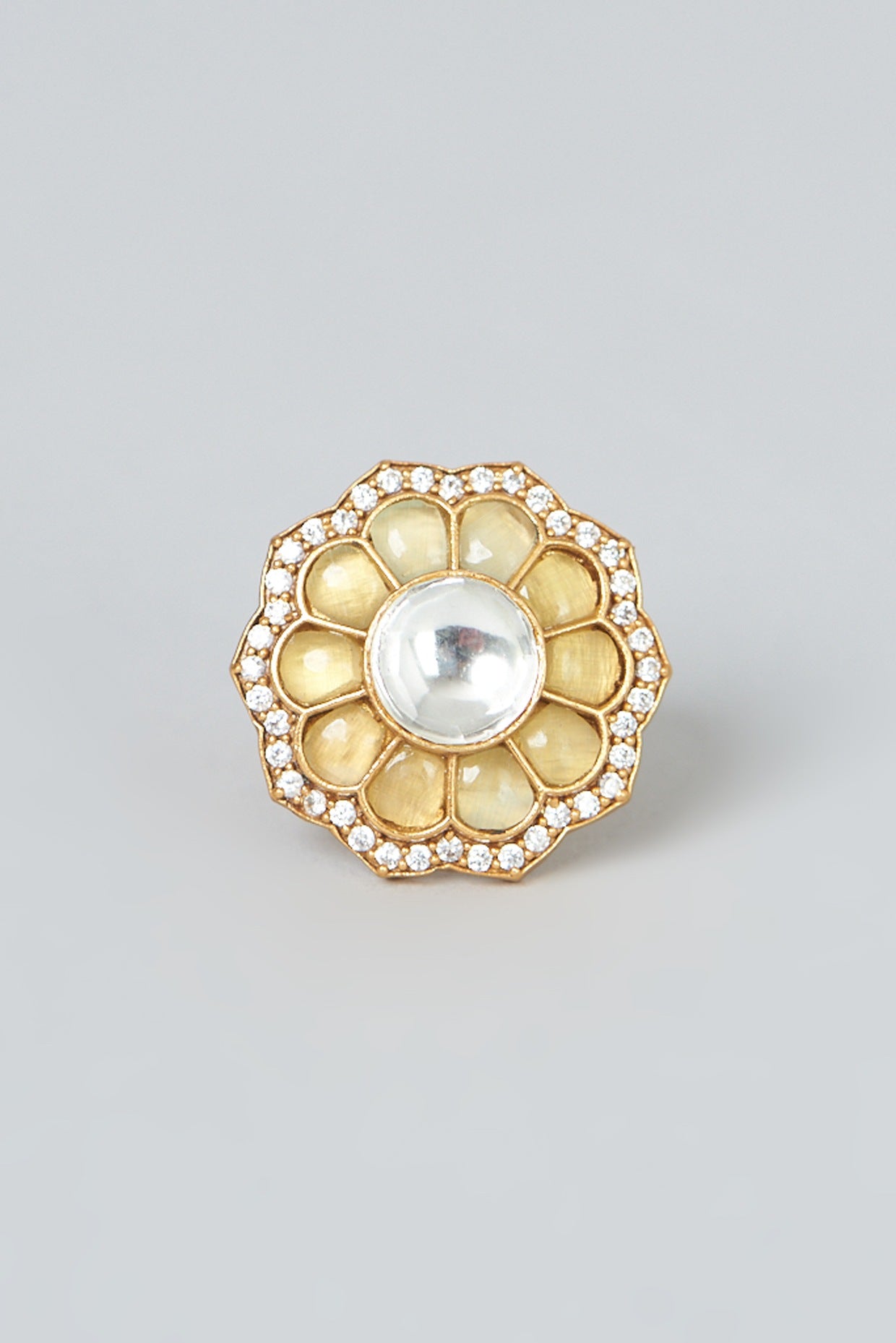 Gold Finish Kundan Polki Ring