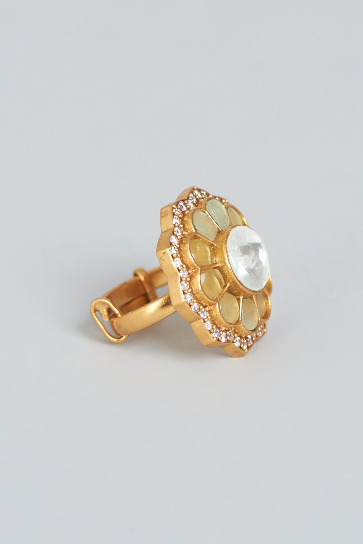 Gold Finish Kundan Polki Ring