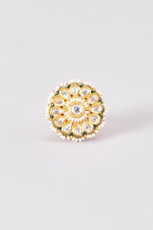 Gold Finish Kundan Polki Ring