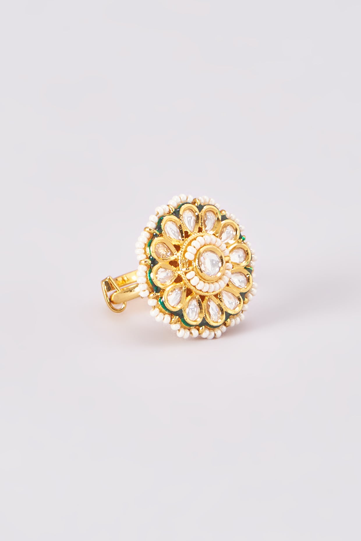Gold Finish Kundan Polki Ring