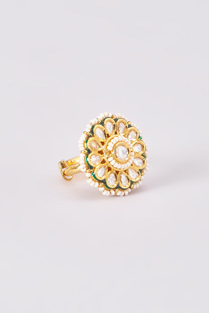 Gold Finish Kundan Polki Ring