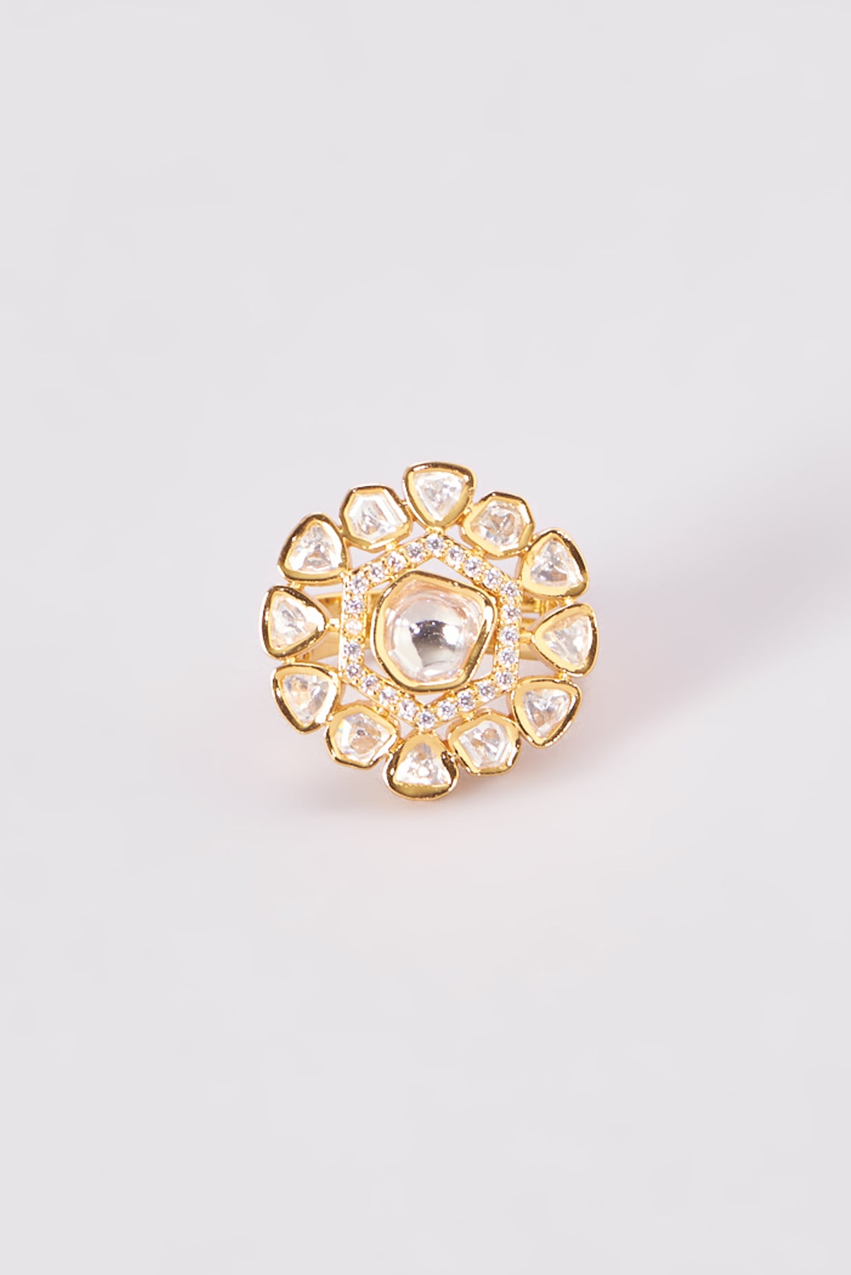 Gold Finish Kundan Polki Ring