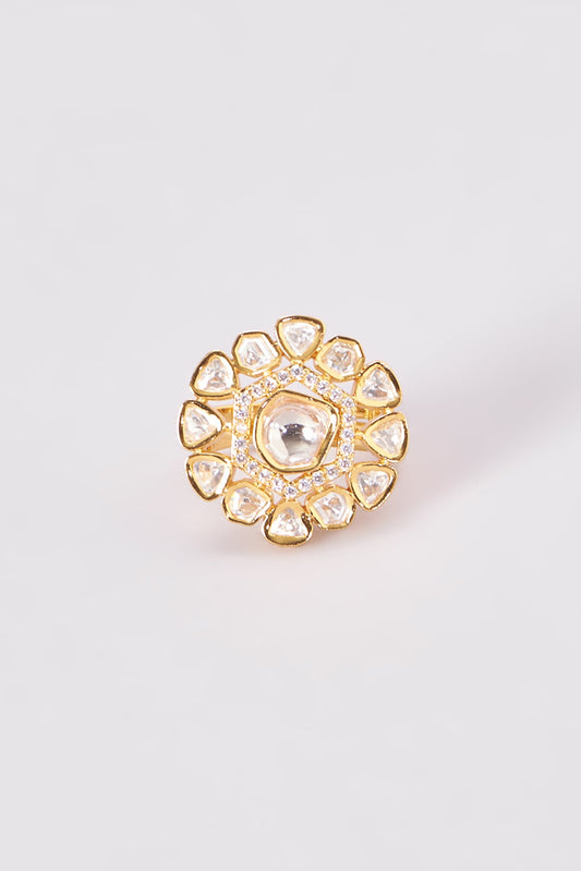 Gold Finish Kundan Polki Ring
