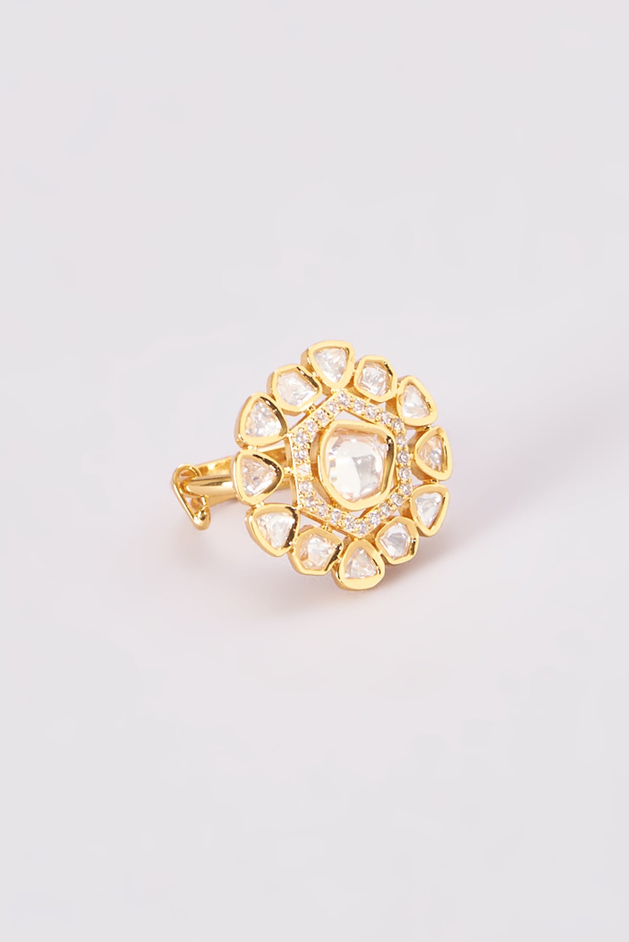 Gold Finish Kundan Polki Ring
