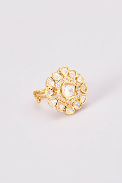 Gold Finish Kundan Polki Ring