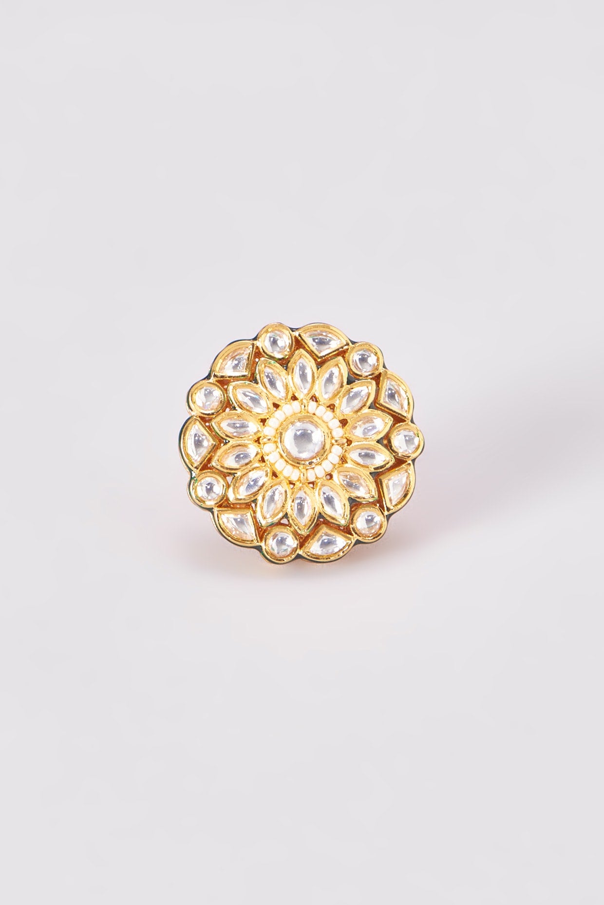 Gold Finish Kundan Polki Ring