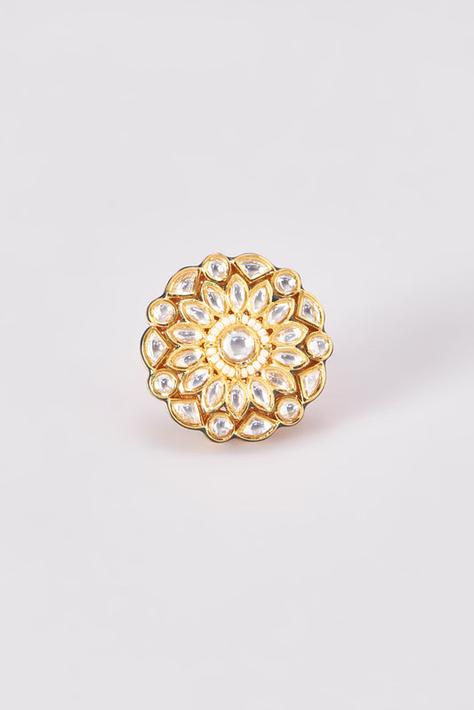 Gold Finish Kundan Polki Ring