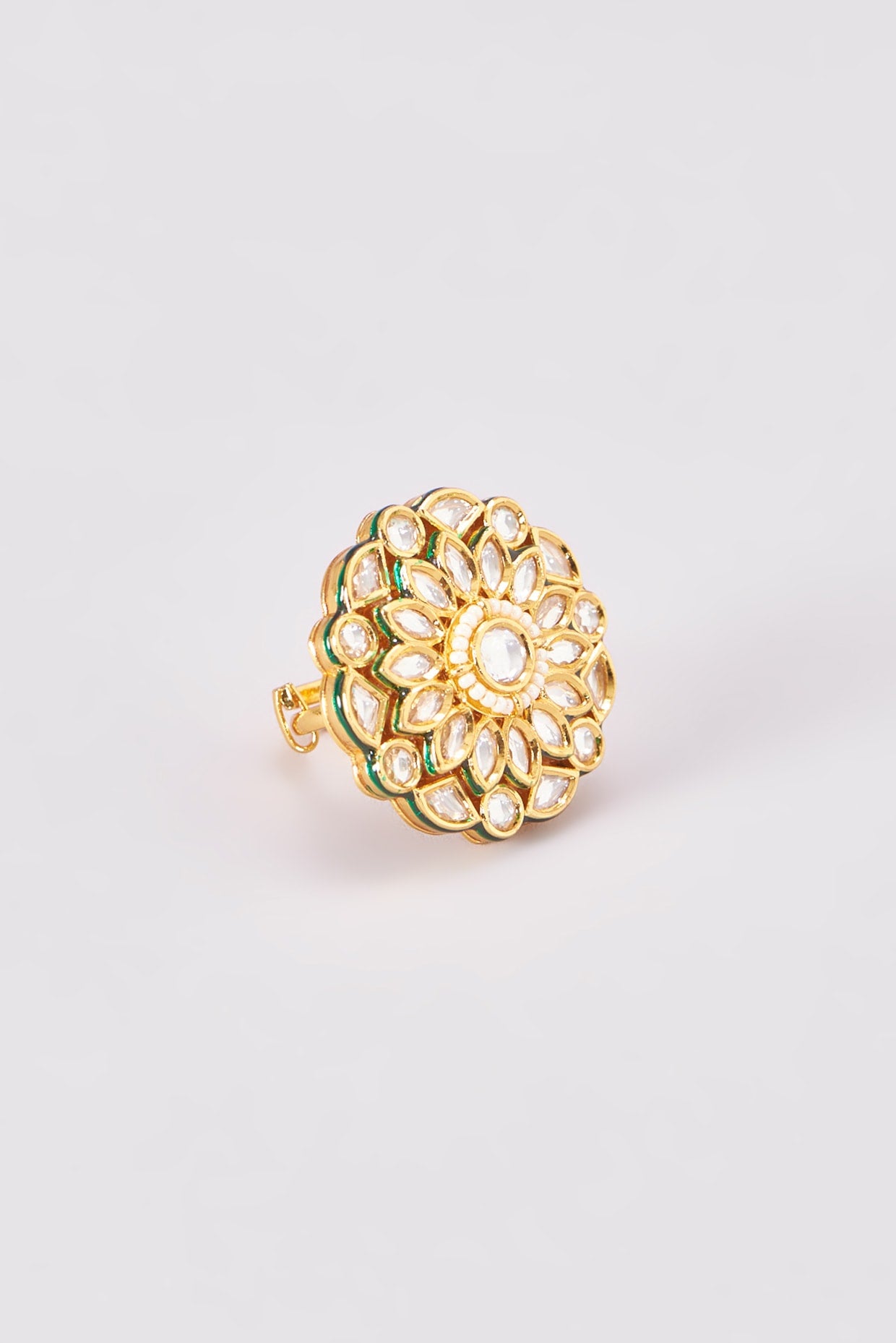 Gold Finish Kundan Polki Ring