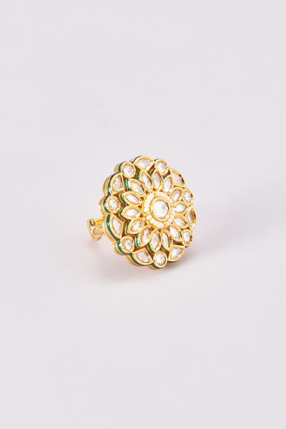 Gold Finish Kundan Polki Ring