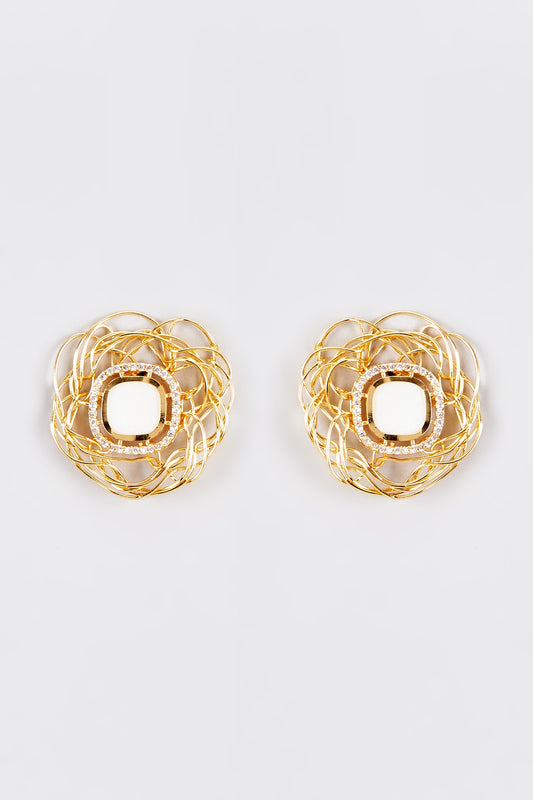Gold Finish Kundan Polki Stud Earrings