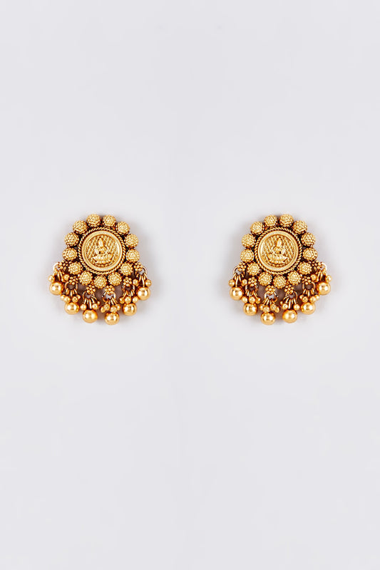 Gold Finish Kundan Polki Temple Stud Earrings