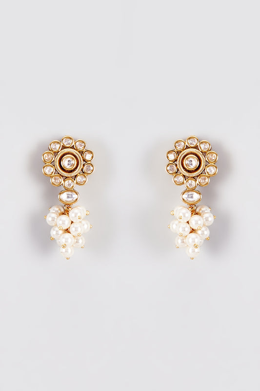 Gold Finish Kundan Polki Temple Dangler Earrings