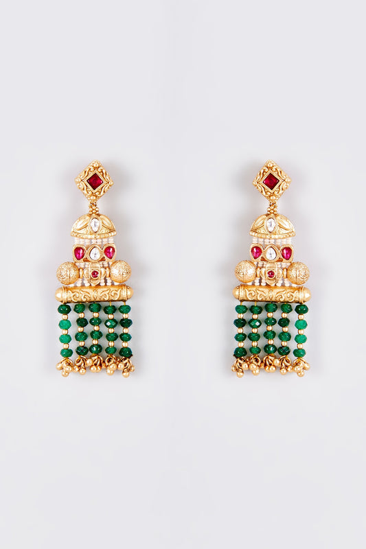 Gold Finish Kundan Polki Temple Dangler Earrings