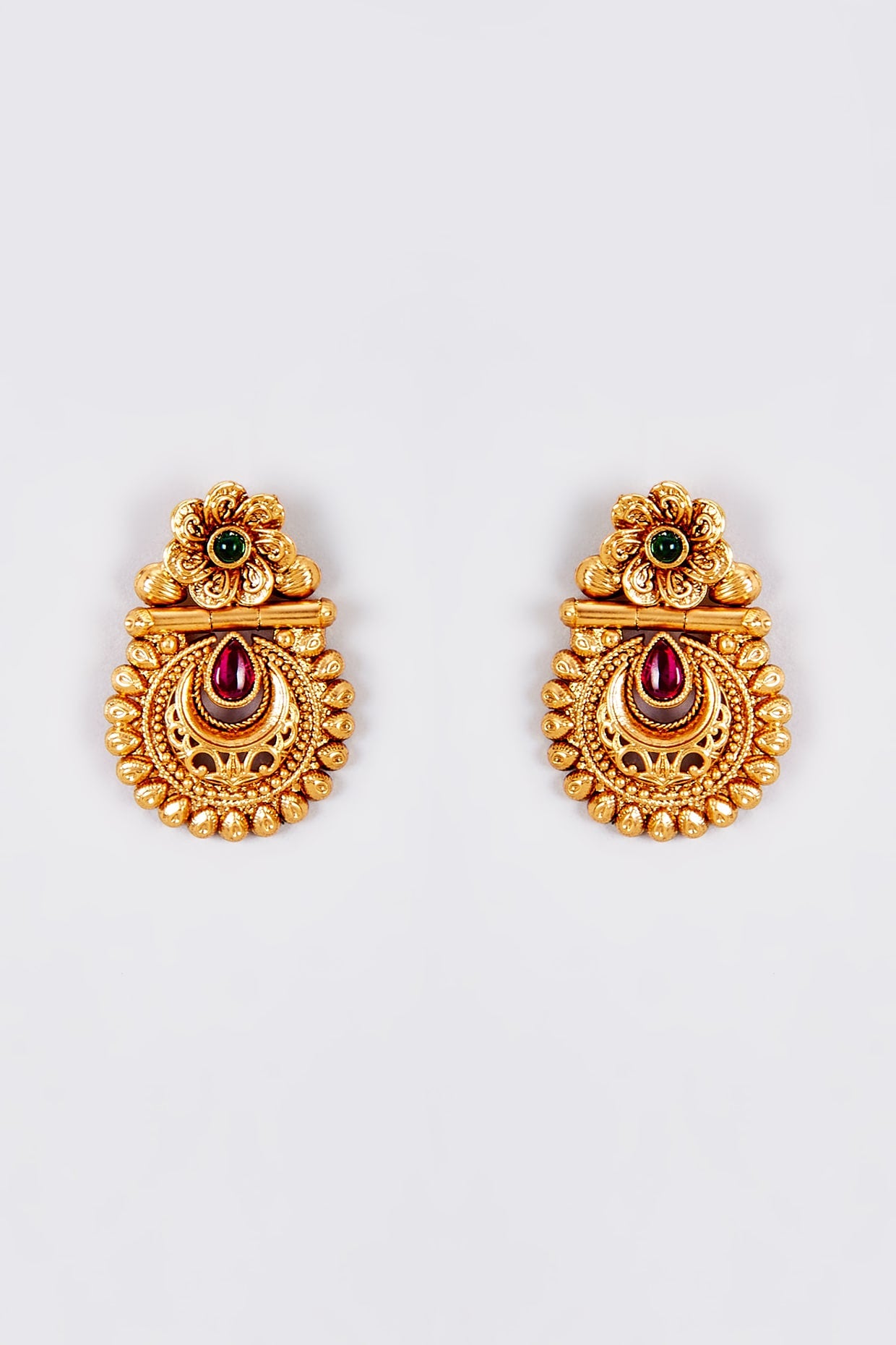 Gold Finish Kundan Polki Temple Dangler Earrings