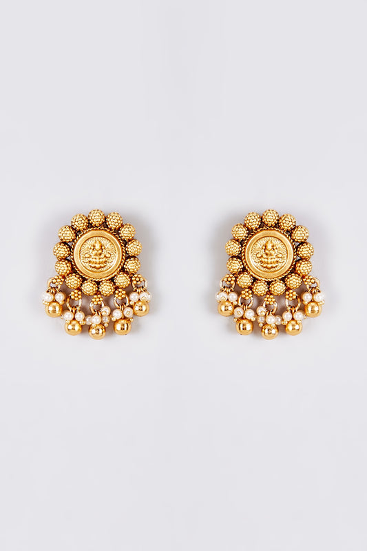 Gold Finish Kundan Polki Temple Stud Earrings