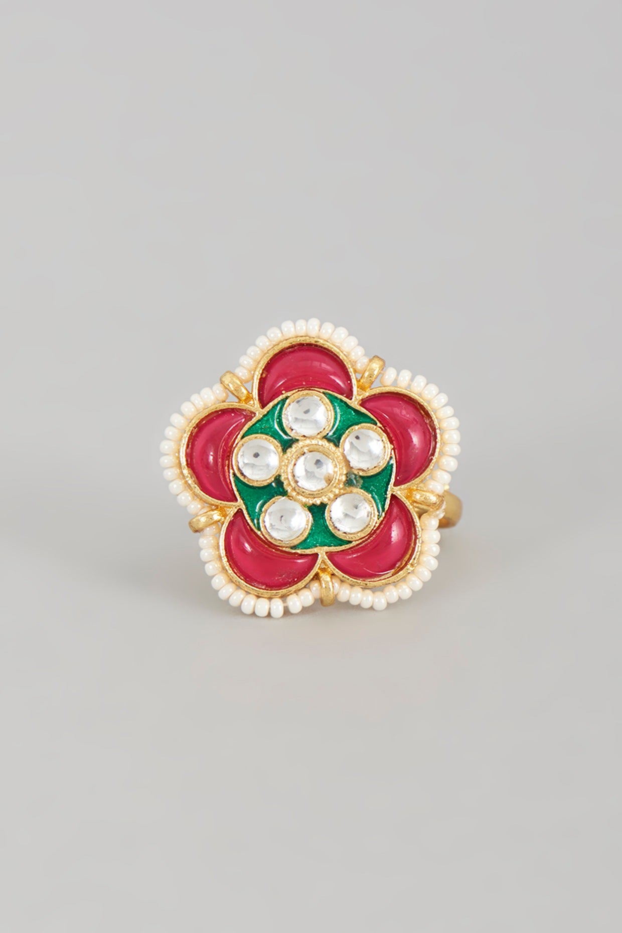 Gold Finish Kundan Polki & Pearl Ring