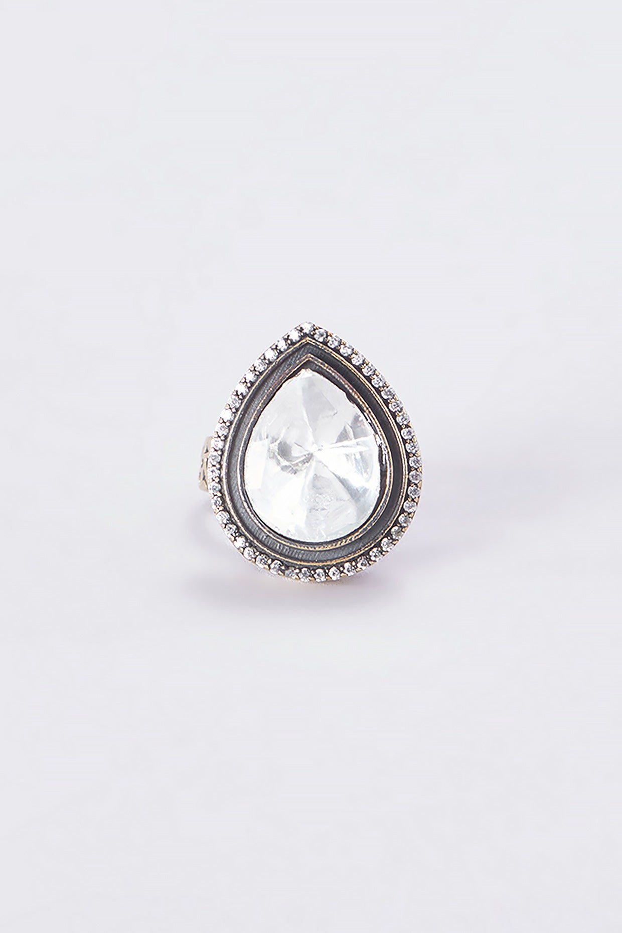 Two Tone Finish Kundan Polki Ring