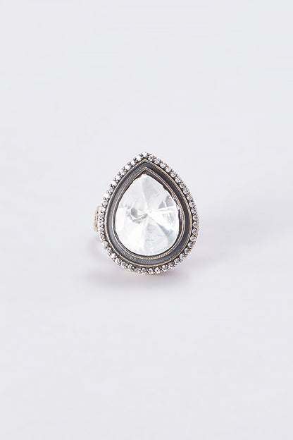 Two Tone Finish Kundan Polki Ring