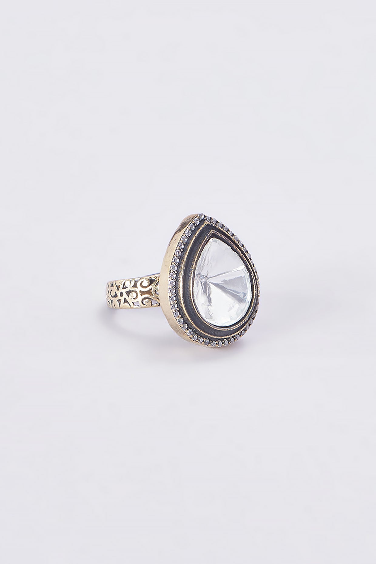 Two Tone Finish Kundan Polki Ring