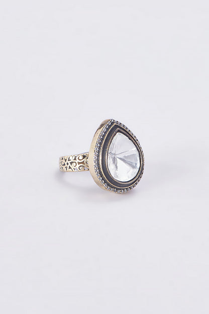 Two Tone Finish Kundan Polki Ring