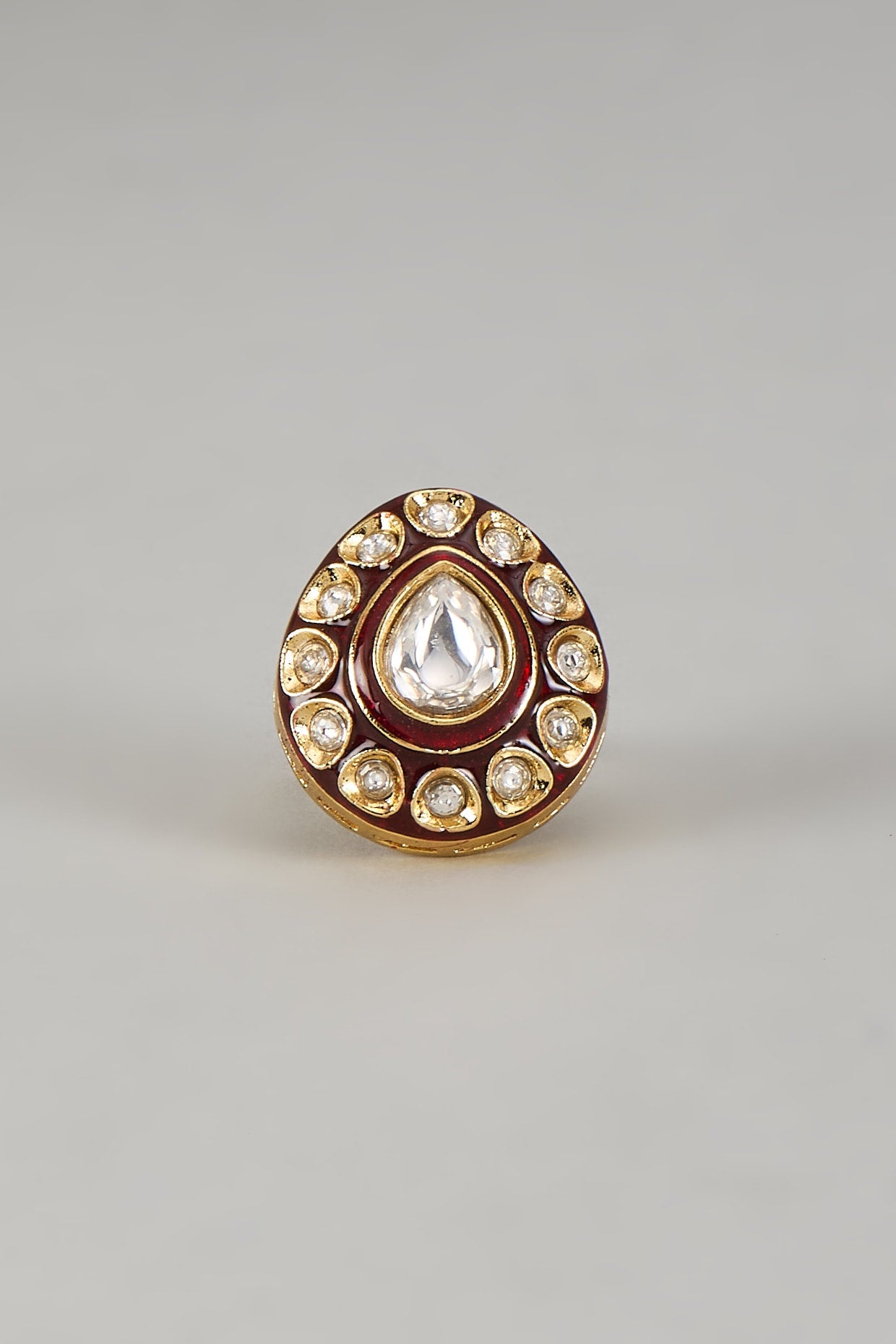 Gold Finish Kundan Polki Ring