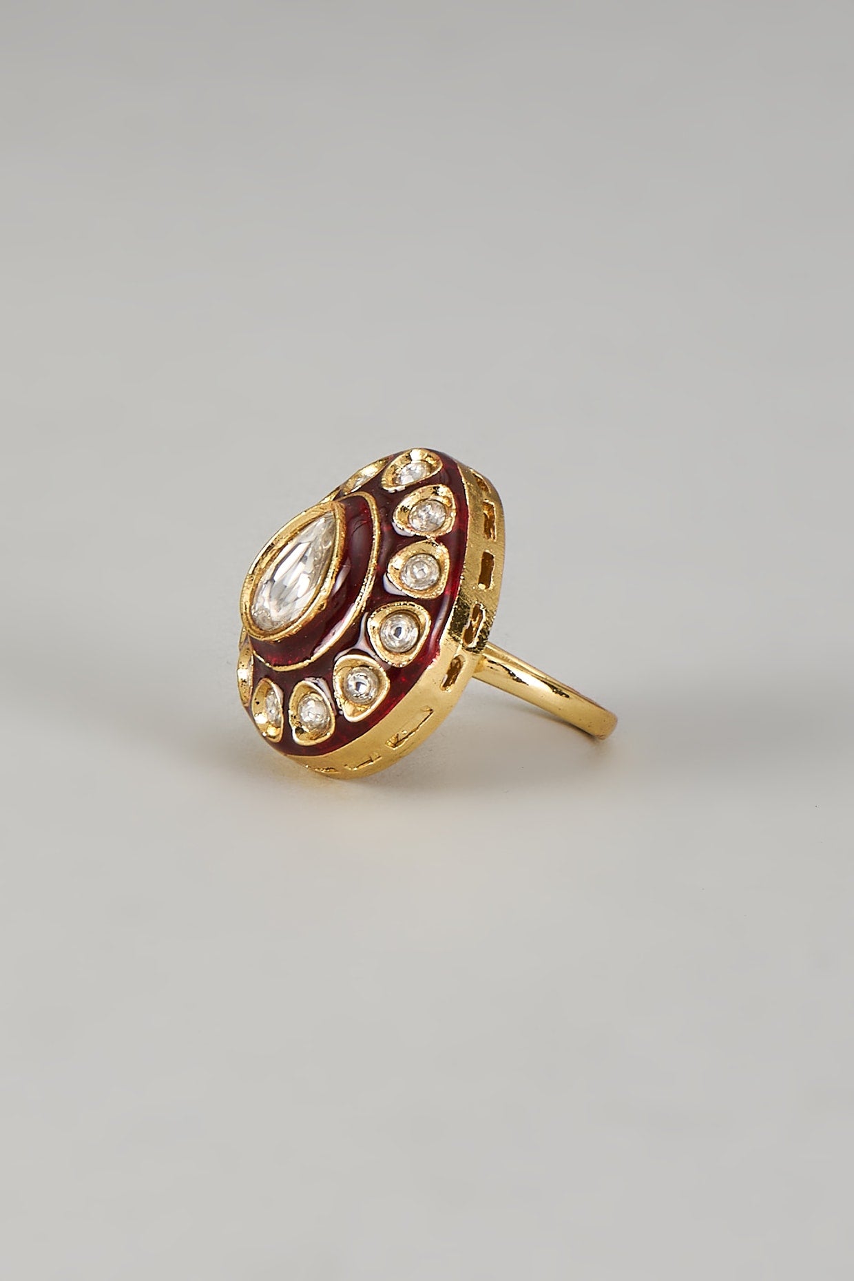 Gold Finish Kundan Polki Ring