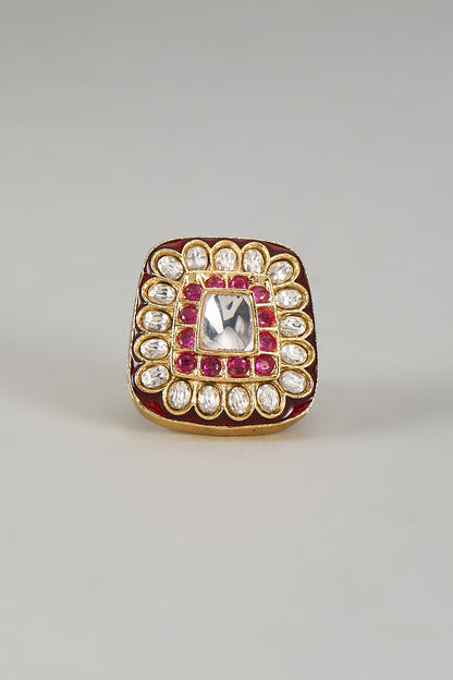 Gold Finish Kundan Polki Ring