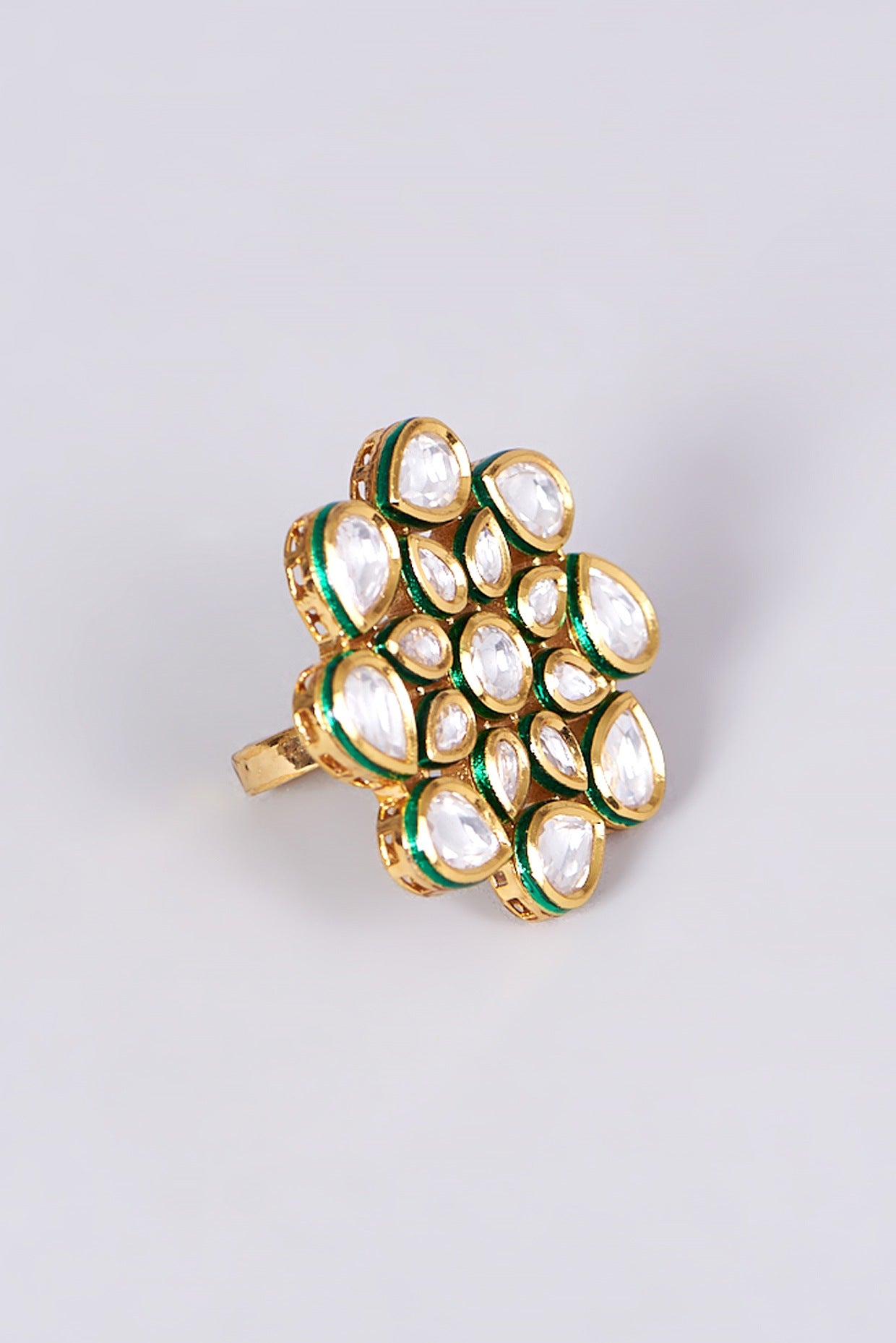 Gold Finish Kundan Polki Ring