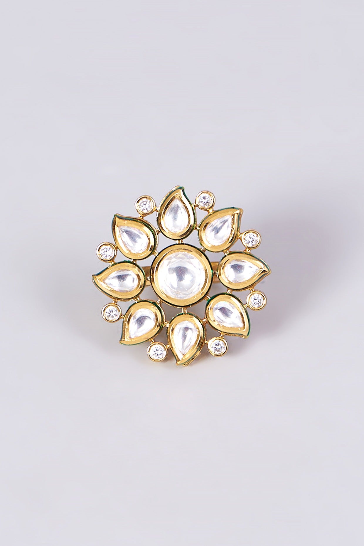 Gold Finish Kundan Polki Ring