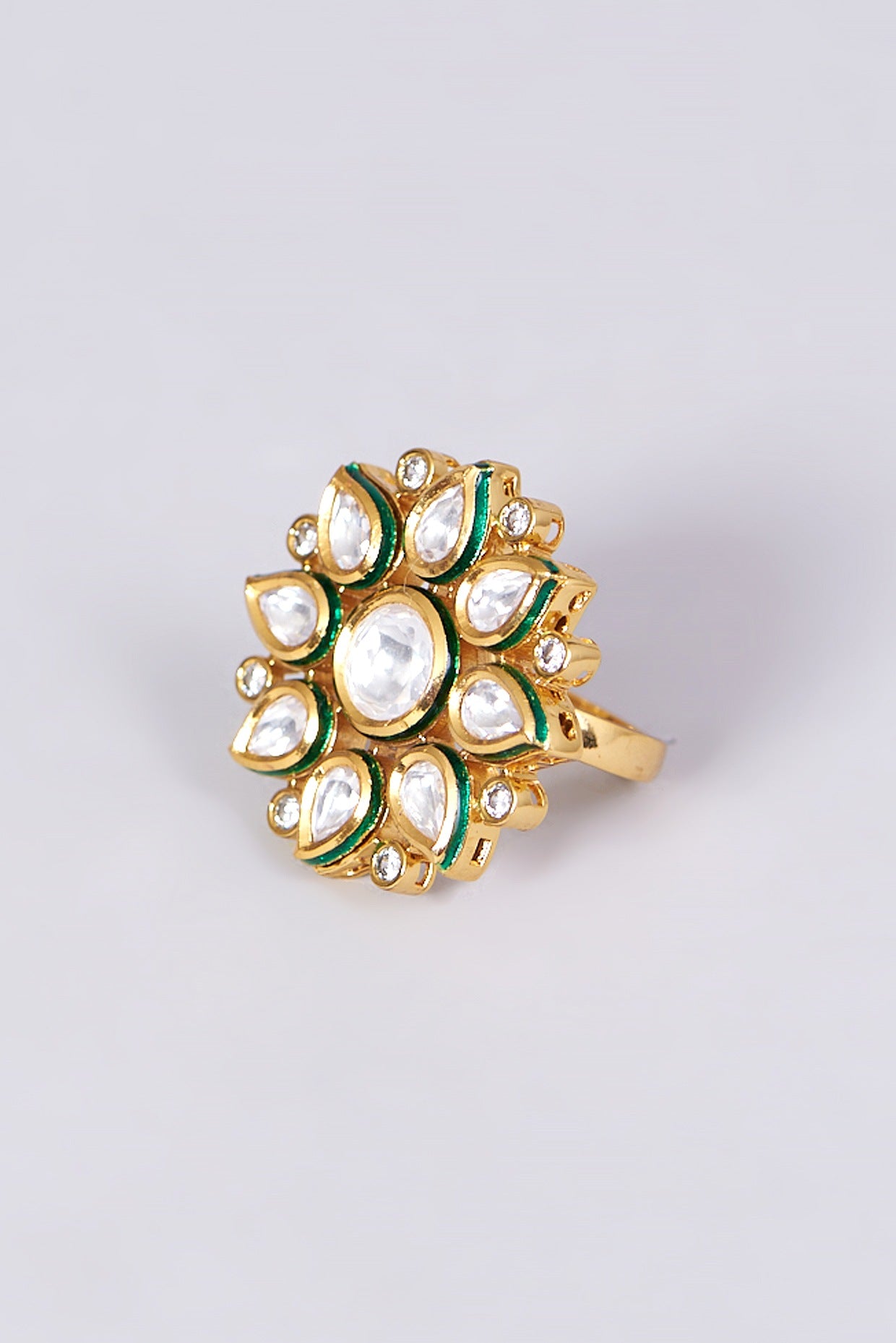 Gold Finish Kundan Polki Ring