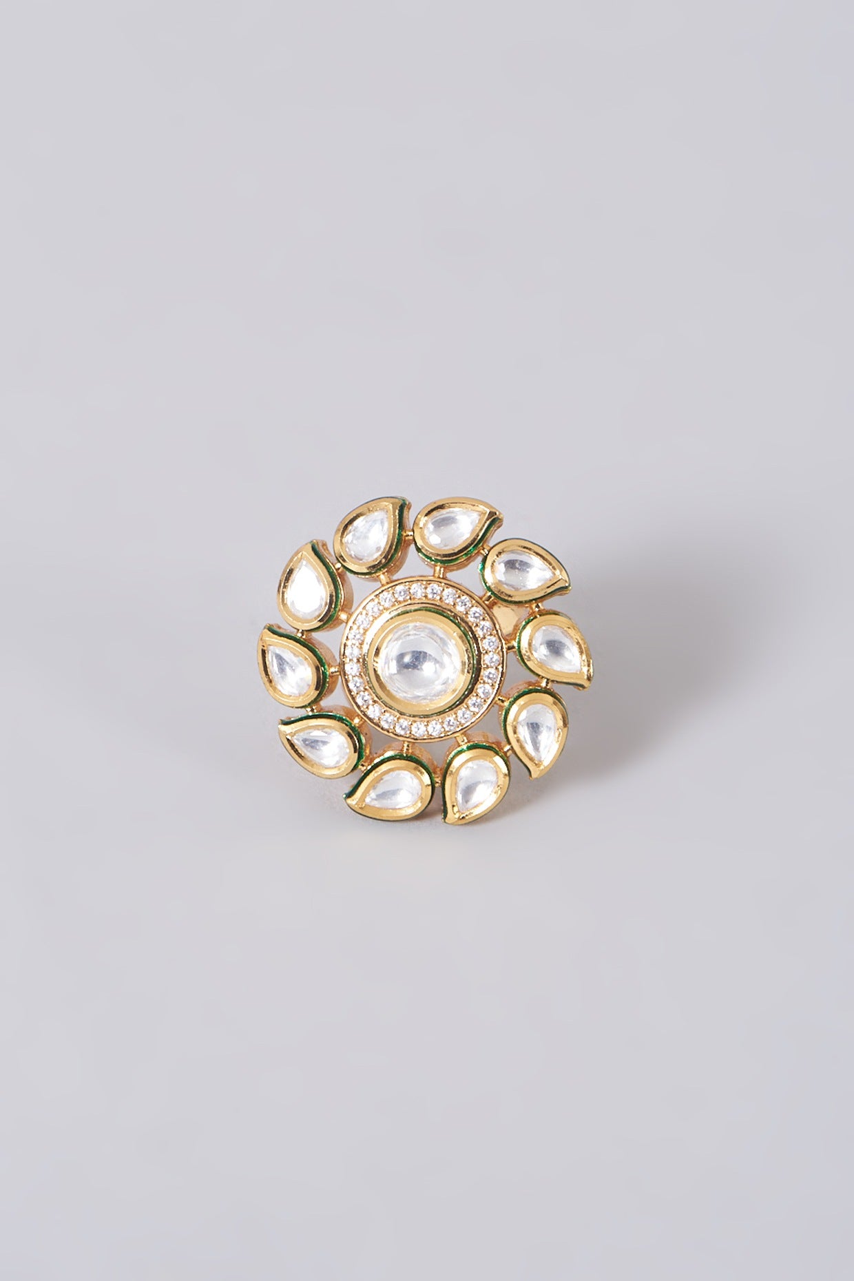 Gold Finish Kundan Polki Ring